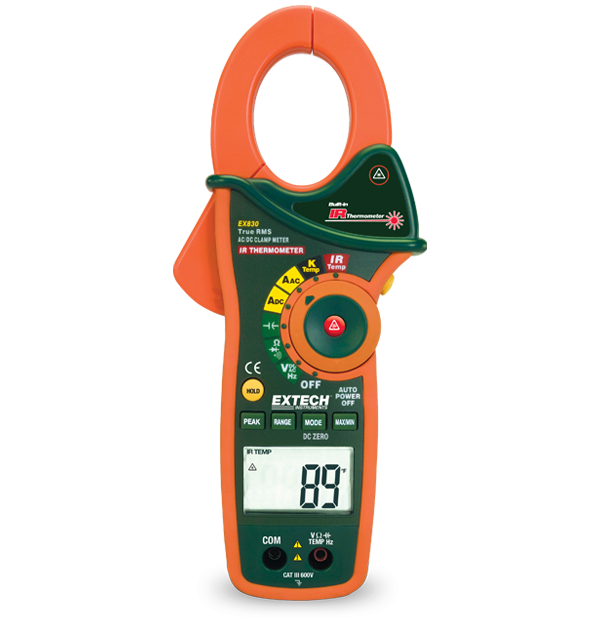 Extech EX830: 1000A True RMS AC/DC Clamp Meter with IR Thermometer 